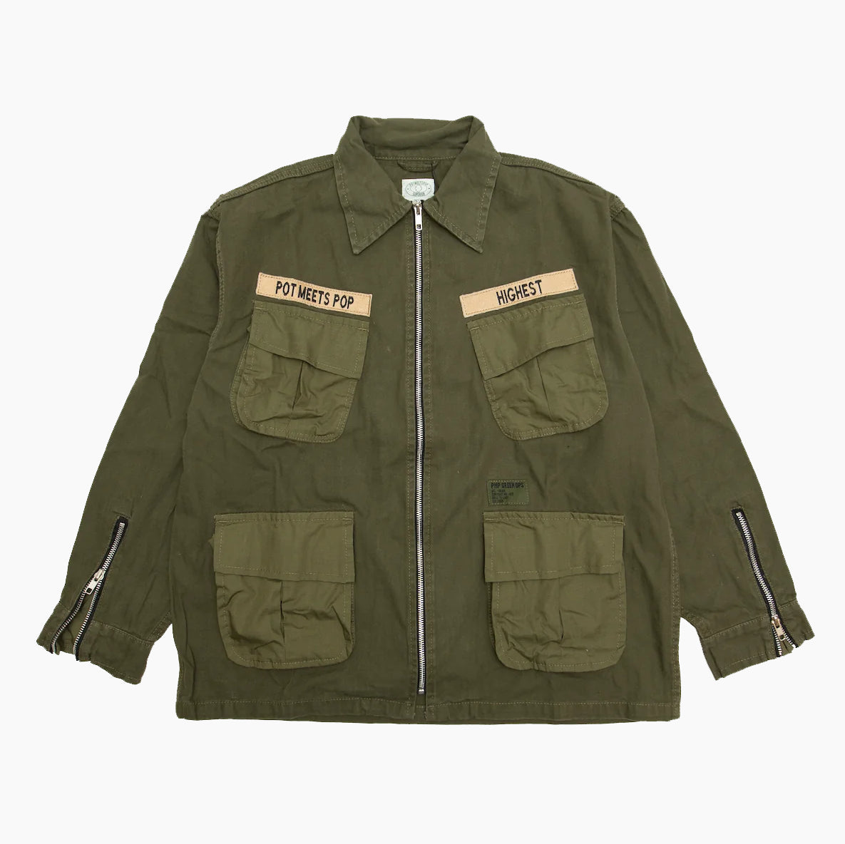 POT MEETS POP OZ ARMY SLANTED POCKET ZIP UP WASHED OLIVE