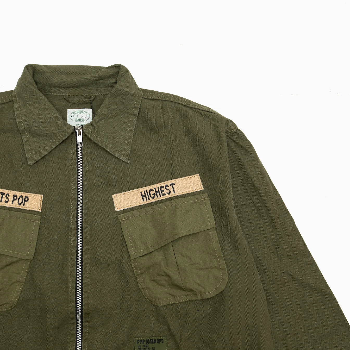 POT MEETS POP OZ ARMY SLANTED POCKET ZIP UP WASHED OLIVE