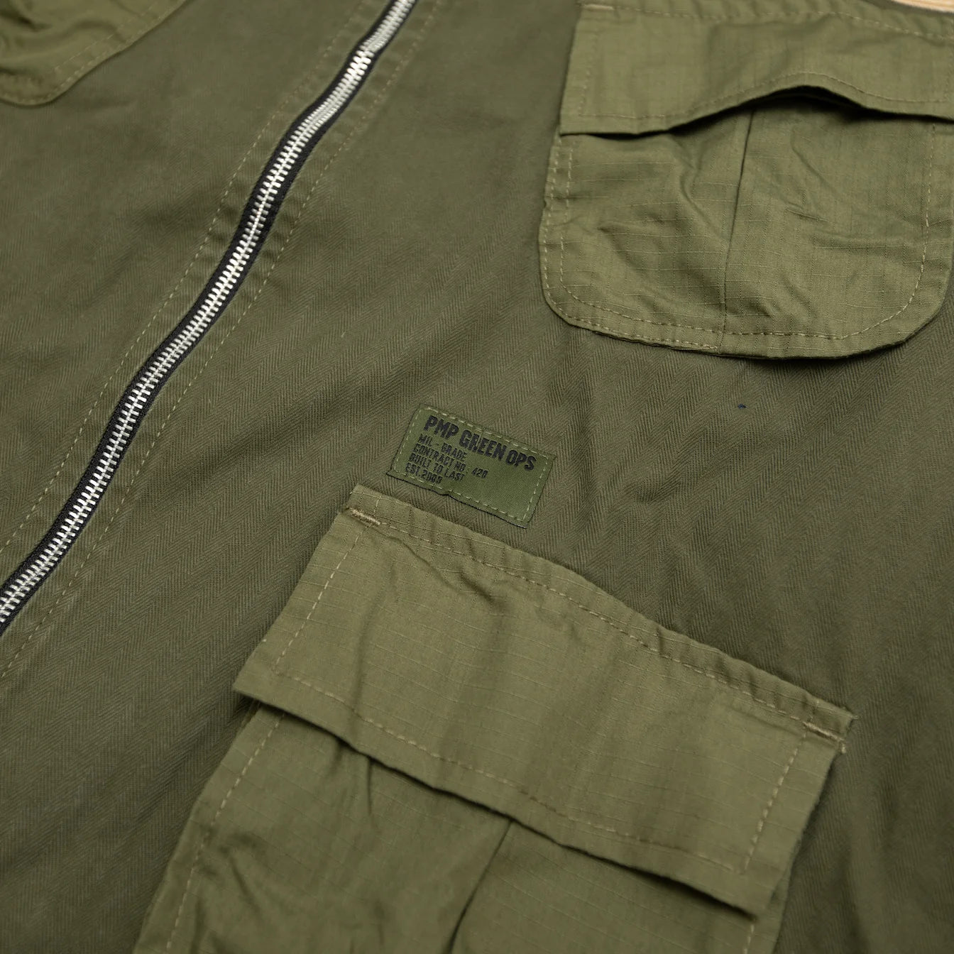 POT MEETS POP OZ ARMY SLANTED POCKET ZIP UP WASHED OLIVE
