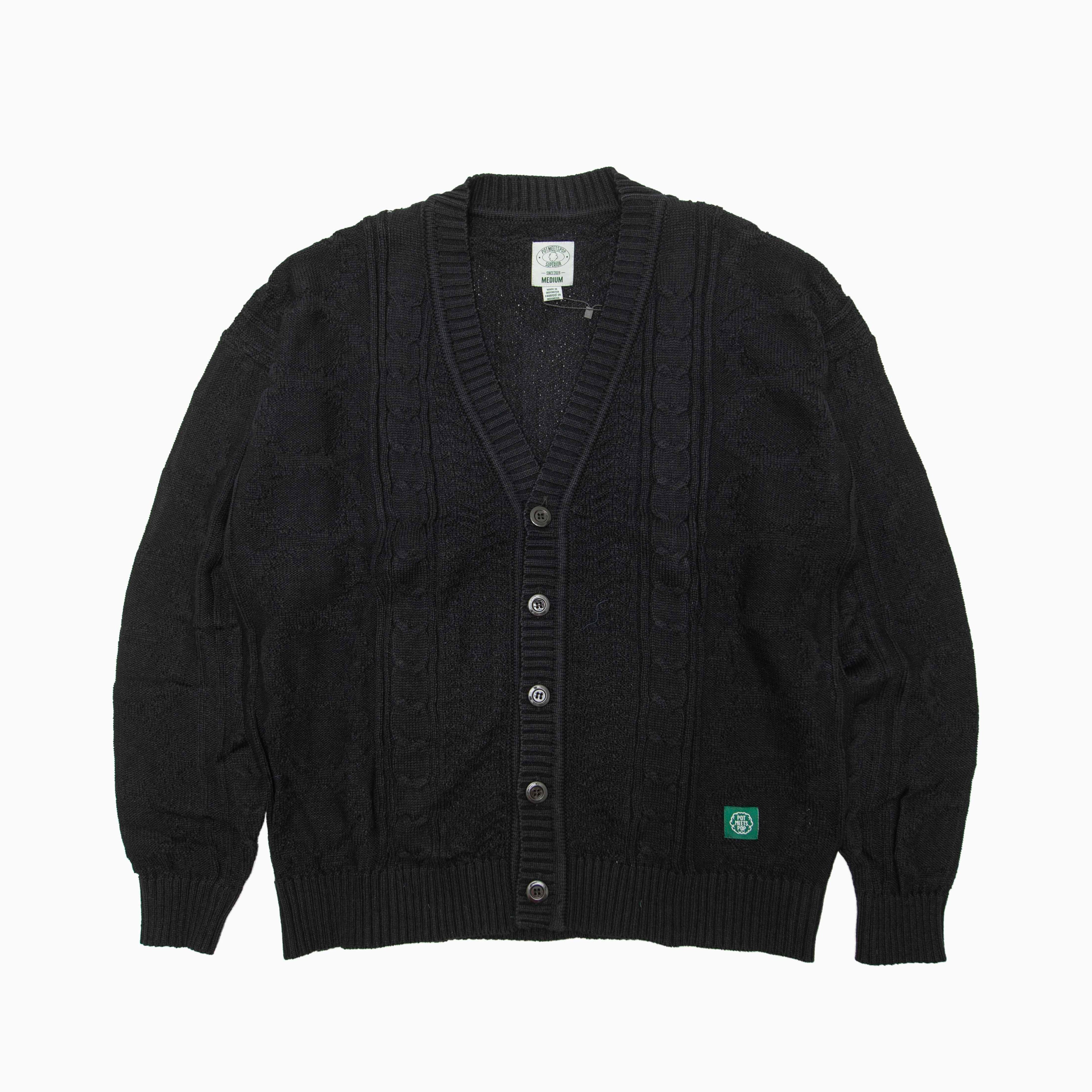 POT MEETS POP HERB CABLE KNIT CARDIGAN