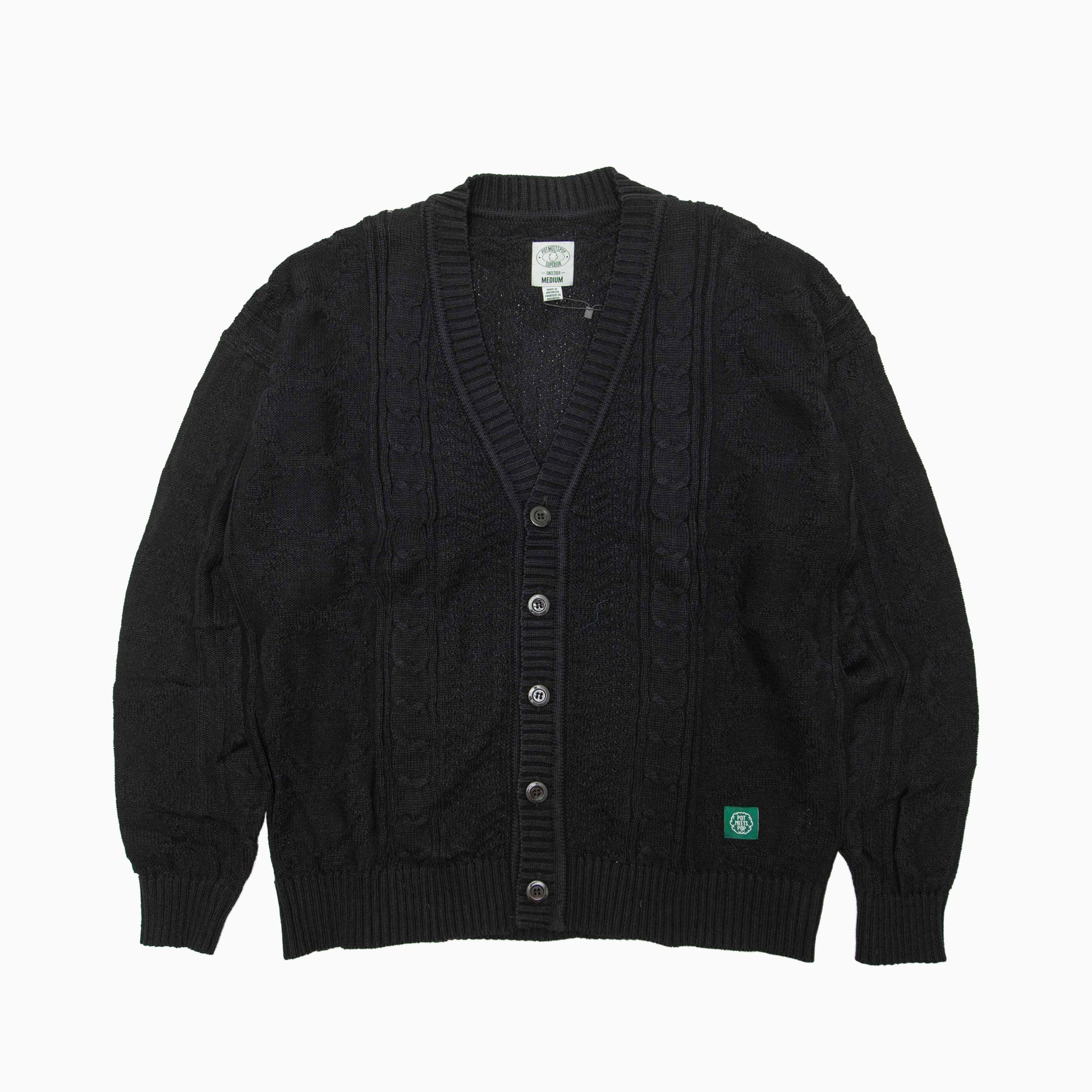 POT MEETS POP HERB CABLE KNIT CARDIGAN