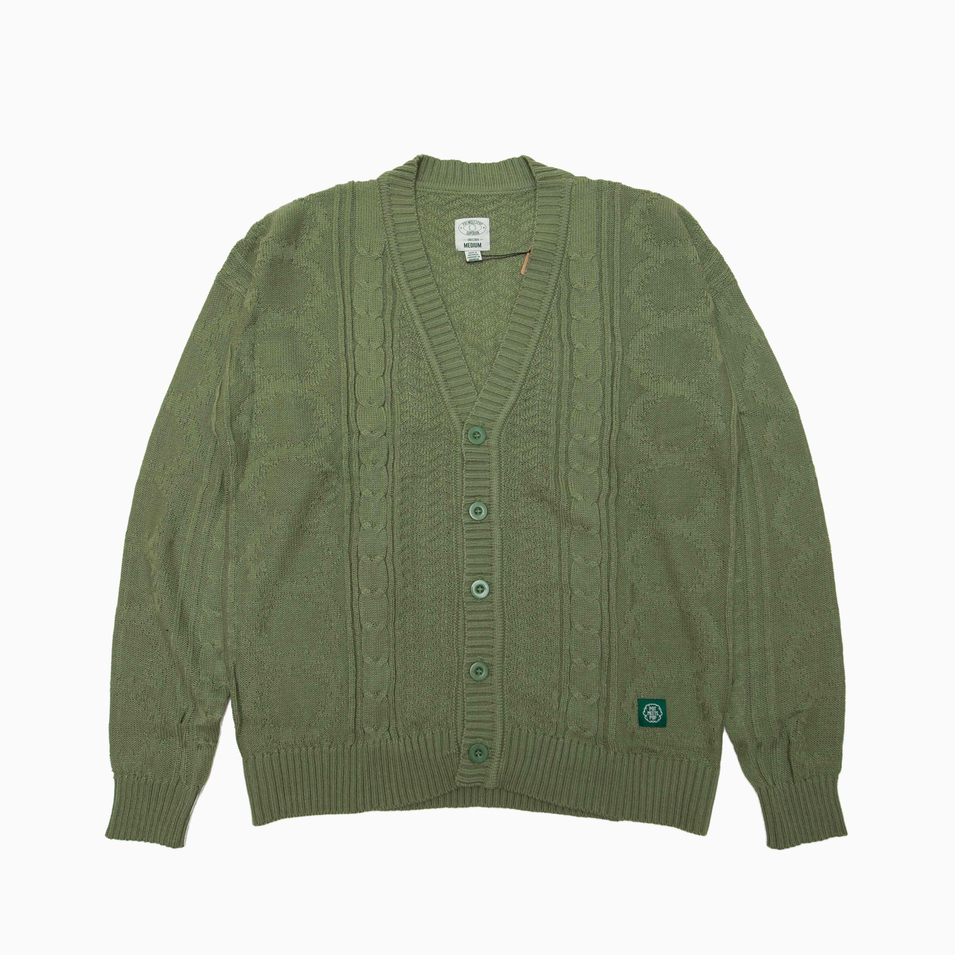 POT MEETS POP HERB CABLE KNIT CARDIGAN