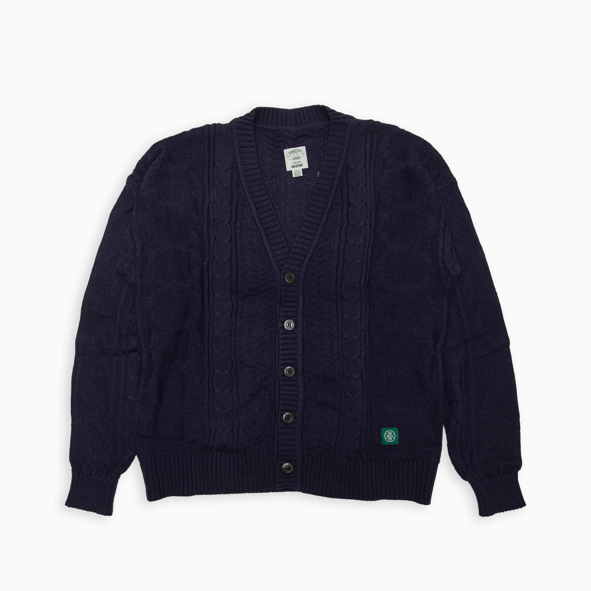 POT MEETS POP HERB CABLE KNIT CARDIGAN