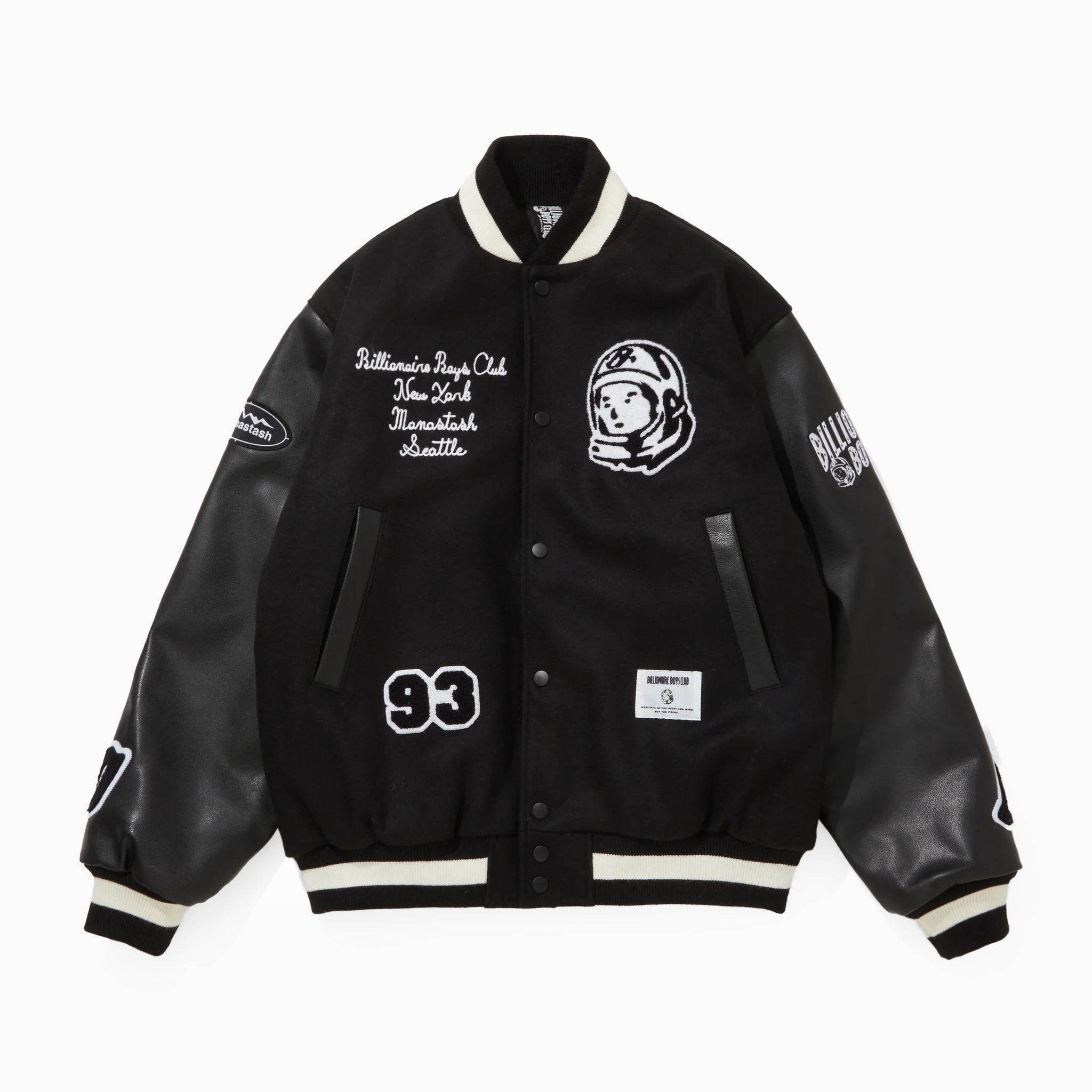 BILLIONIRE BOYS CLUB x MANASTASH LEATHER SLEEVE VARSITY JACKET