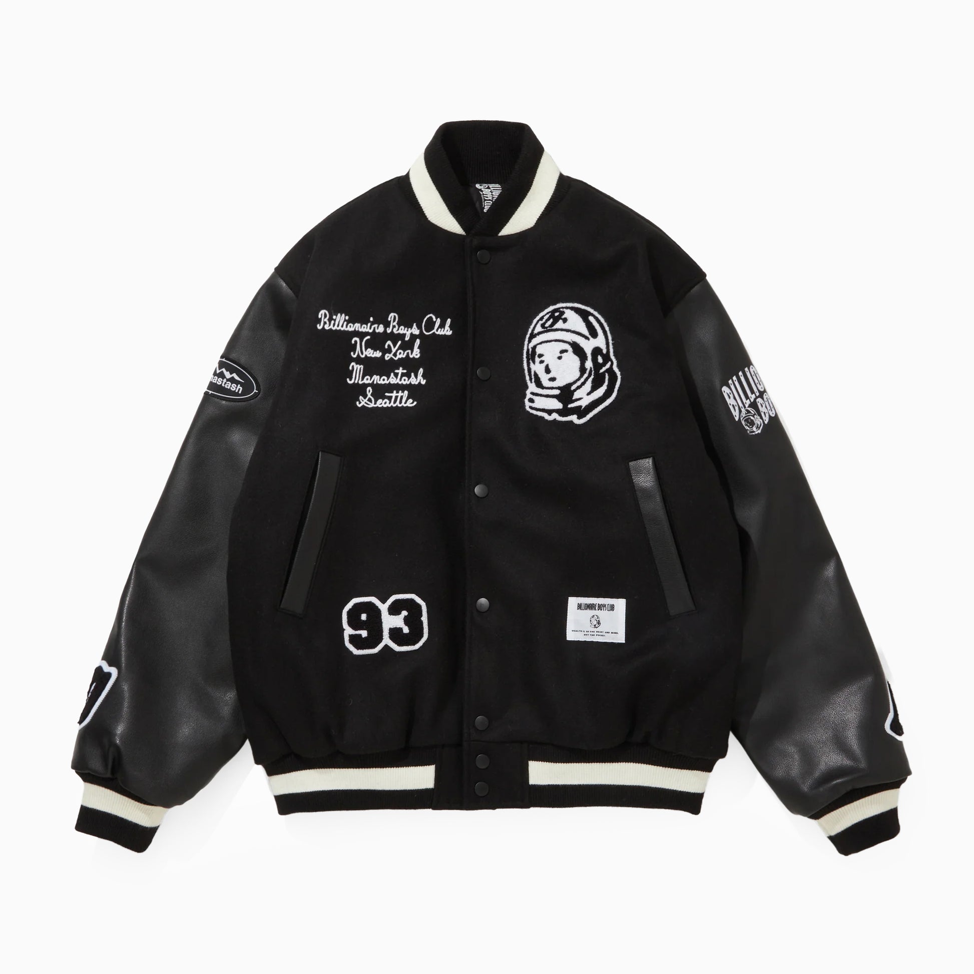 BILLIONIRE BOYS CLUB x MANASTASH LEATHER SLEEVE VARSITY JACKET