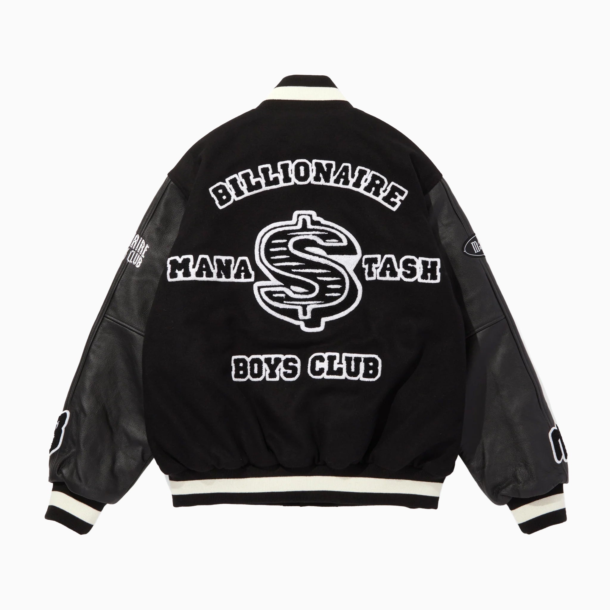 BILLIONIRE BOYS CLUB x MANASTASH LEATHER SLEEVE VARSITY JACKET