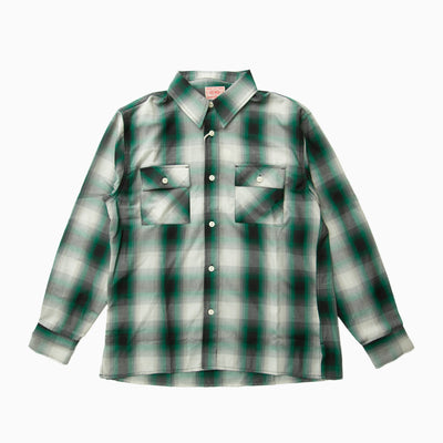 BIG MIKE Rayon Mix Ombre Slit L/S Shirts｜WHT×GRN×BLK - 102615202