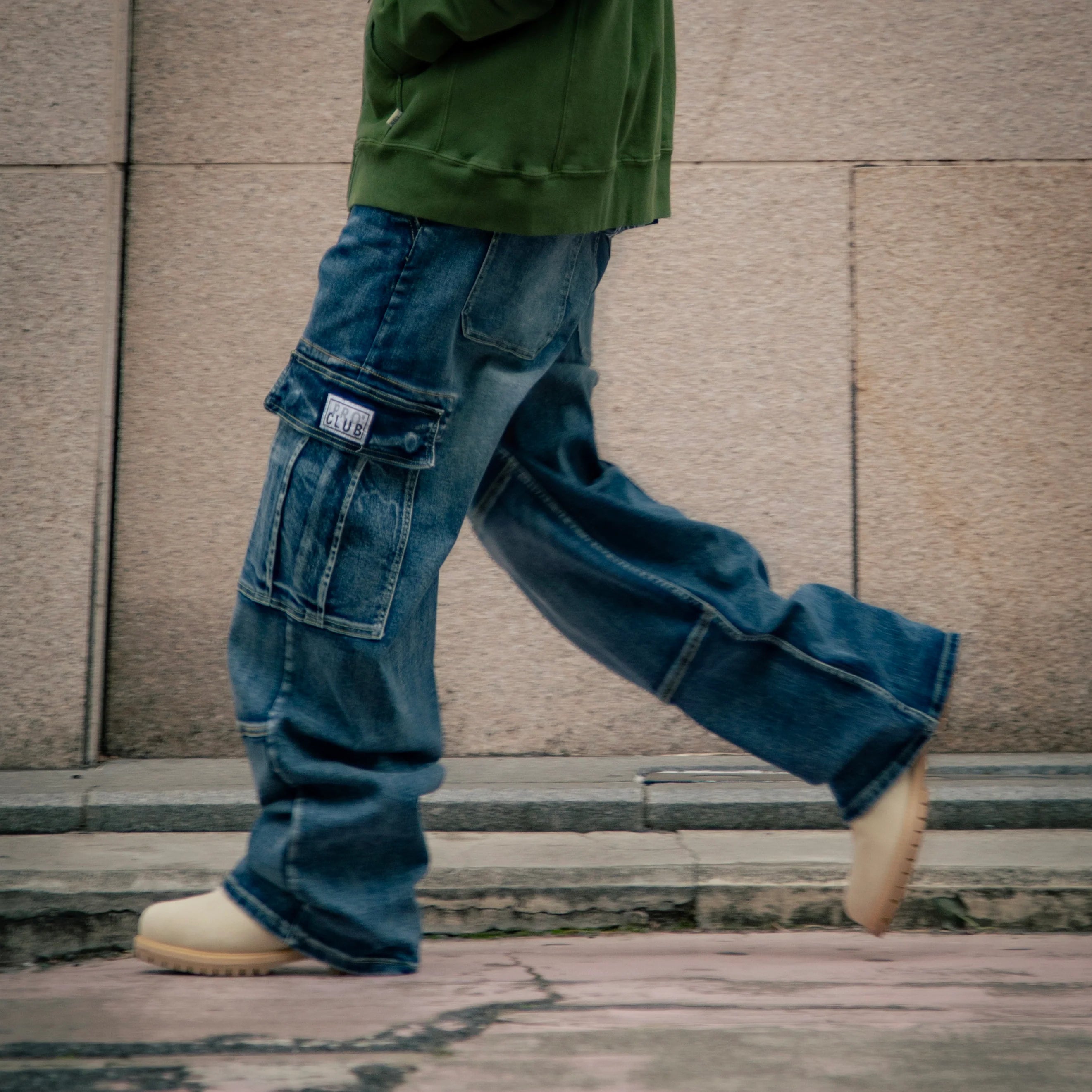 PRO CLUB Heavyweight Baggy Fit Denim Cargo Pant