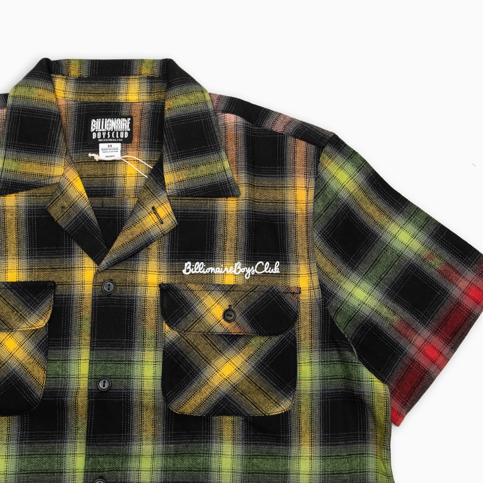 BILLIONAIRE BOYS CLUB BB RAVE CROPPED RAW HEM CAMP COLLAR SHIRT