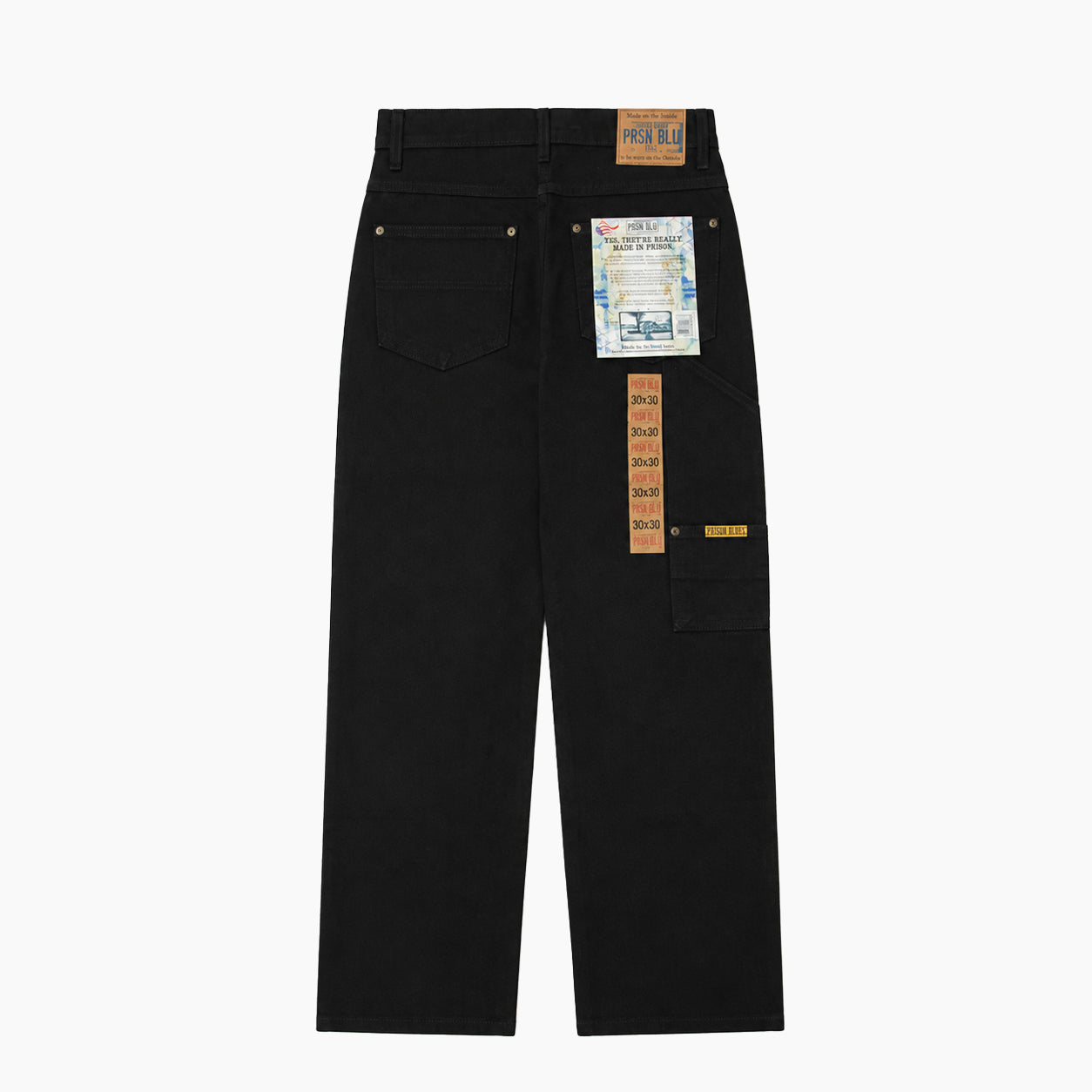 PRISON BLUES Double Knee Jeans w/out buttons Rinsed Black