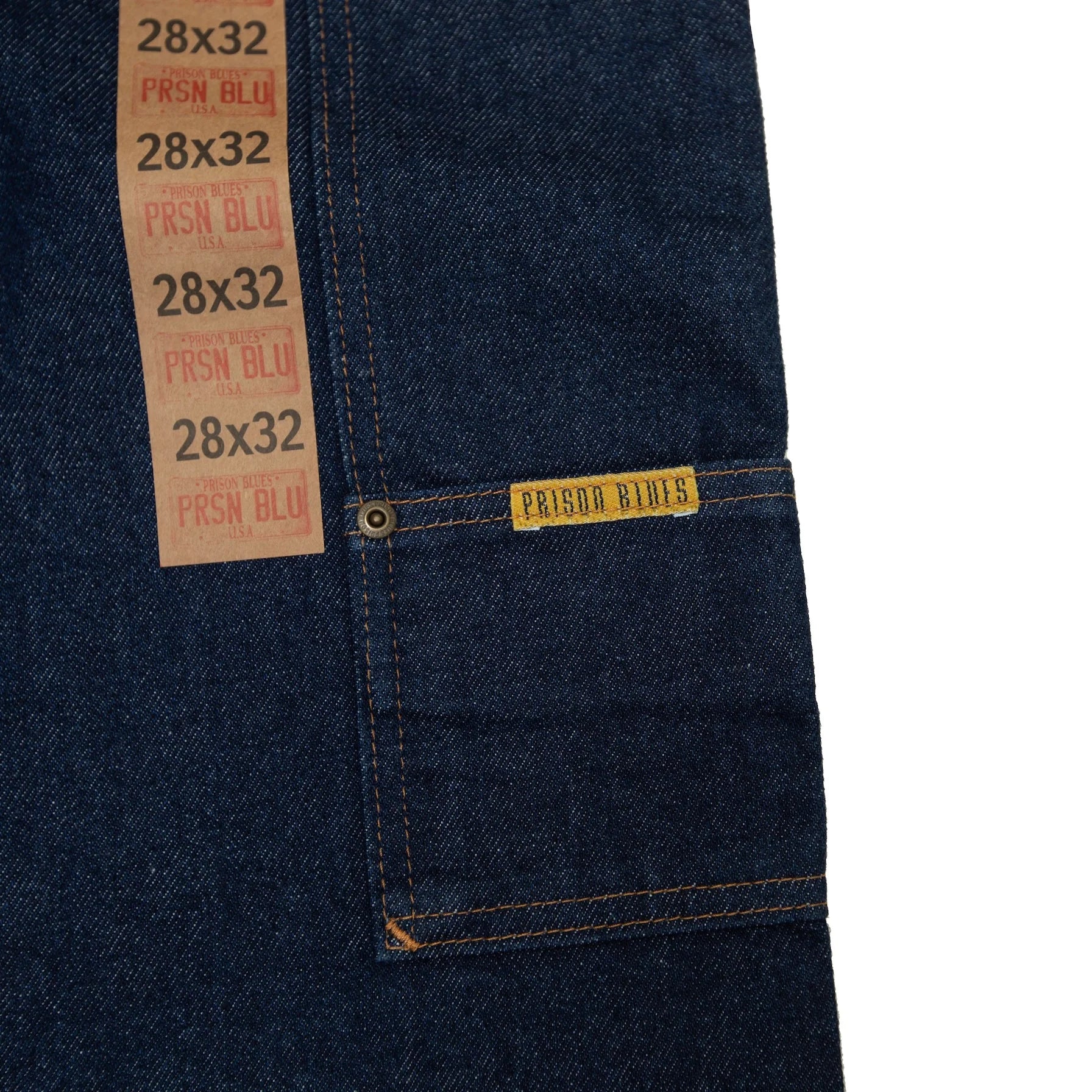 PRISON BLUES Double Knee Jeans w/out buttons Rigid Blue