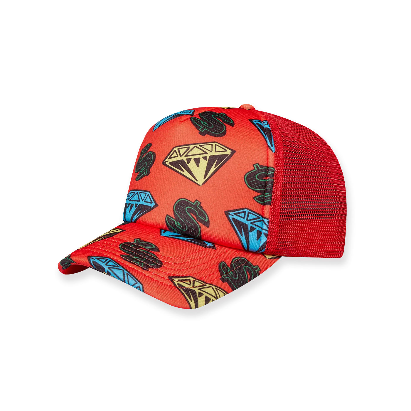 BILLIONAIRE BOYS CLUB DIAMONDS &amp; DOLLARS MESH TRUCKER CAP - RED