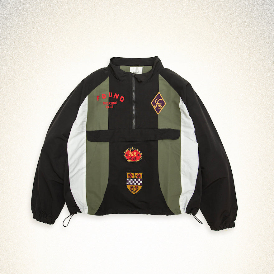 FOUND Sporting Club Pullover Jacket in green/black/cream