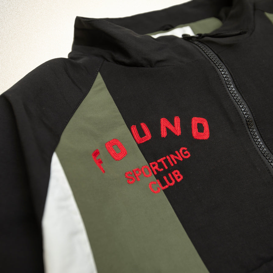 FOUND Sporting Club Pullover Jacket in green/black/cream