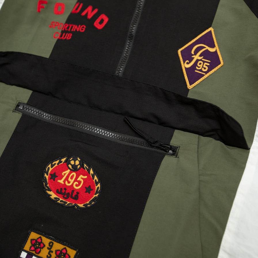 FOUND Sporting Club Pullover Jacket in green/black/cream