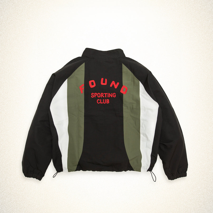 FOUND Sporting Club Pullover Jacket in green/black/cream