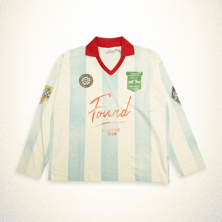 FOUND Striped Sport LS Jersey in off-white/sky blue
