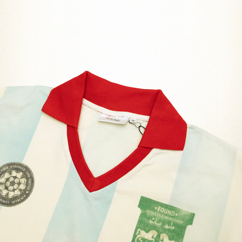 FOUND Striped Sport LS Jersey in off-white/sky blue