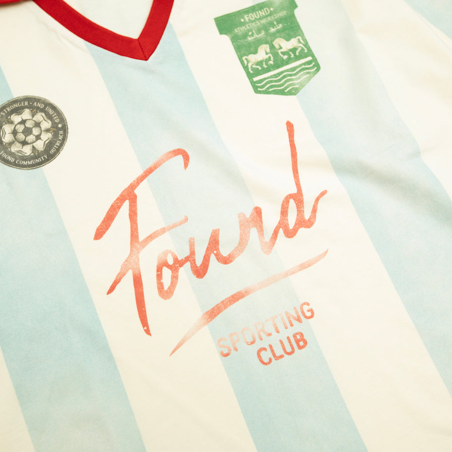 FOUND Striped Sport LS Jersey in off-white/sky blue