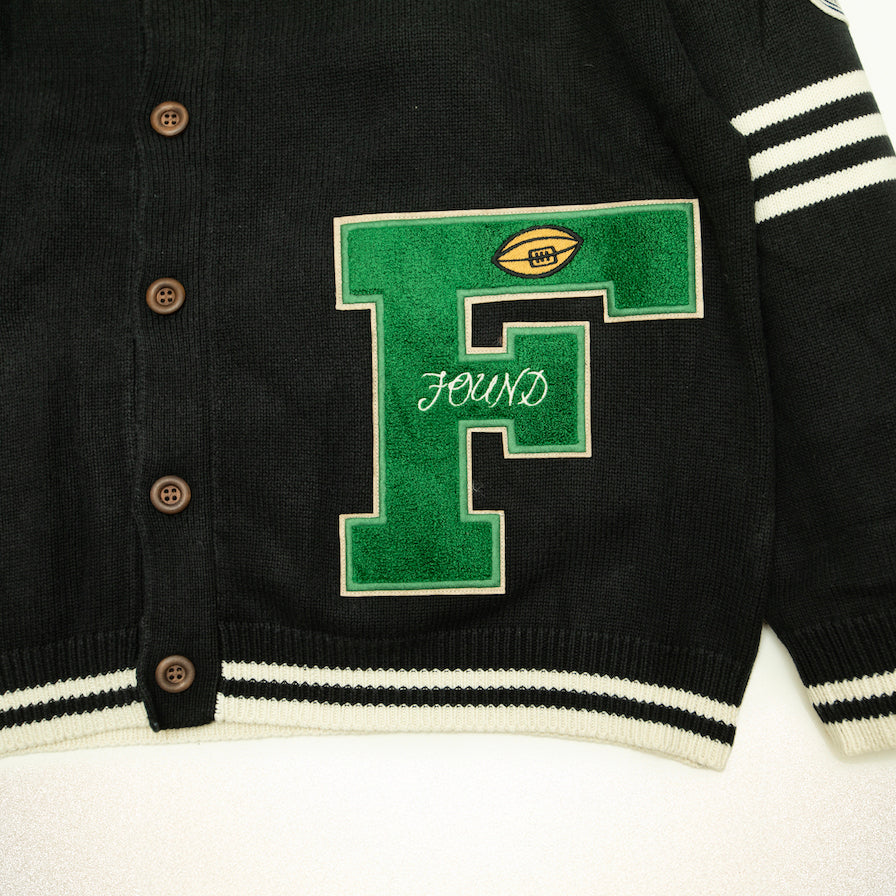 FOUND Varsity Patch Collared Cardigan in vintage black