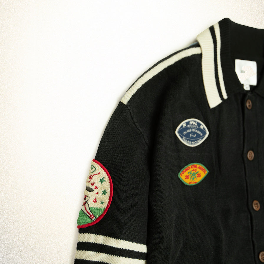 FOUND Varsity Patch Collared Cardigan in vintage black