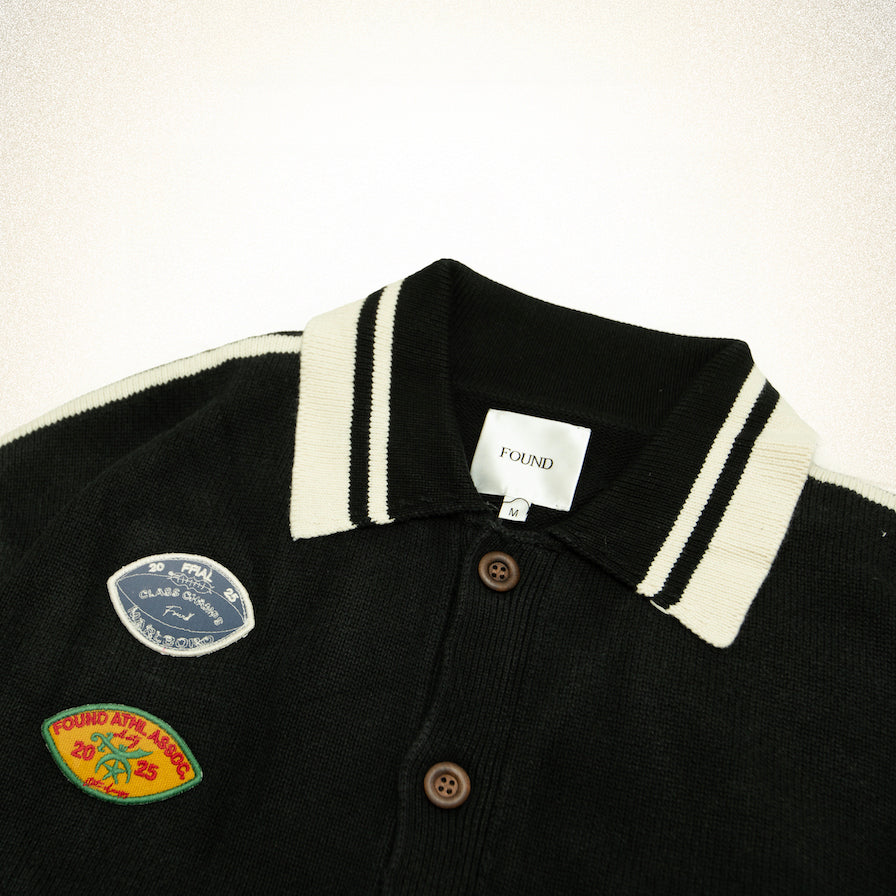 FOUND Varsity Patch Collared Cardigan in vintage black