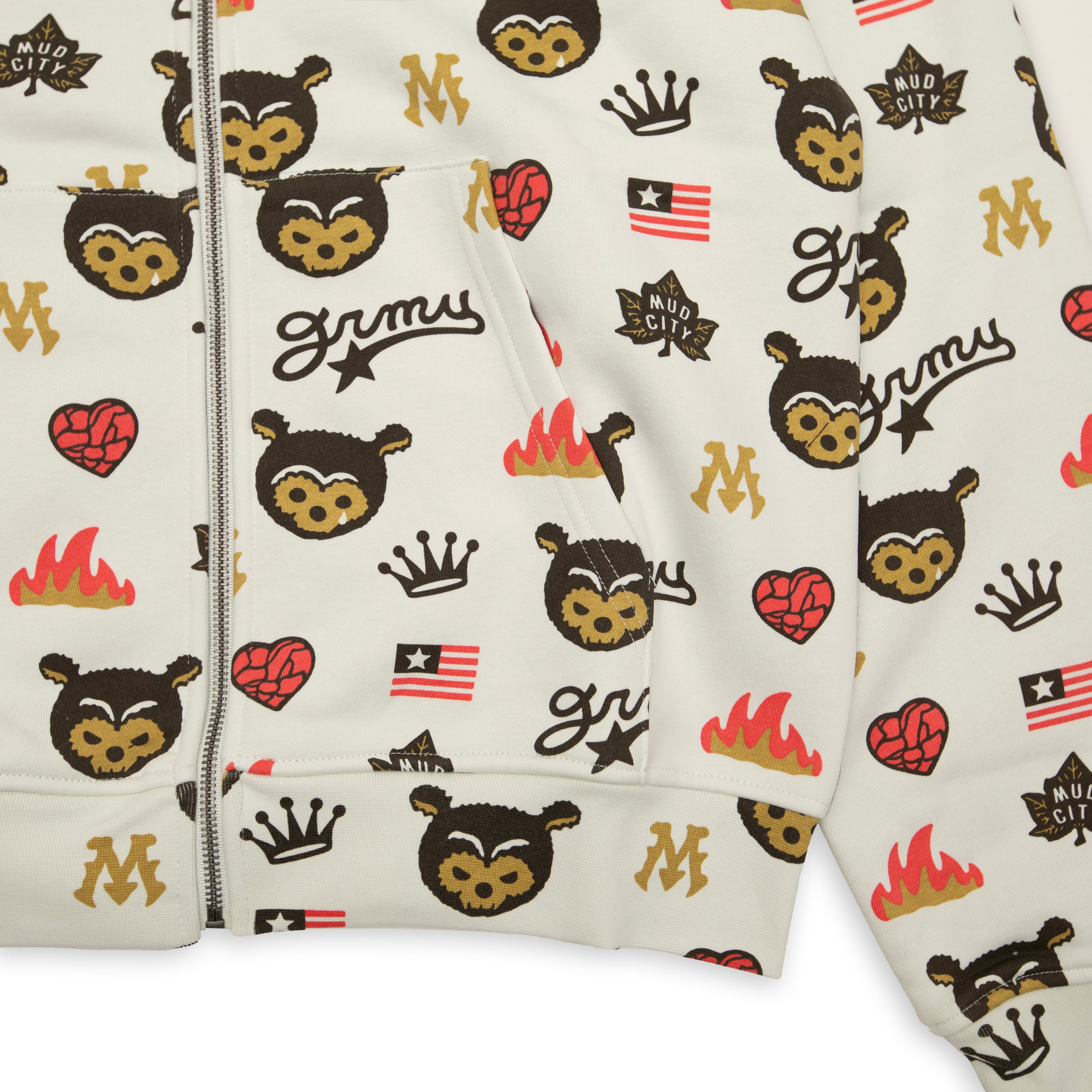GRIMEY Mud'S The Residence Bear Off White Zip Hoodie