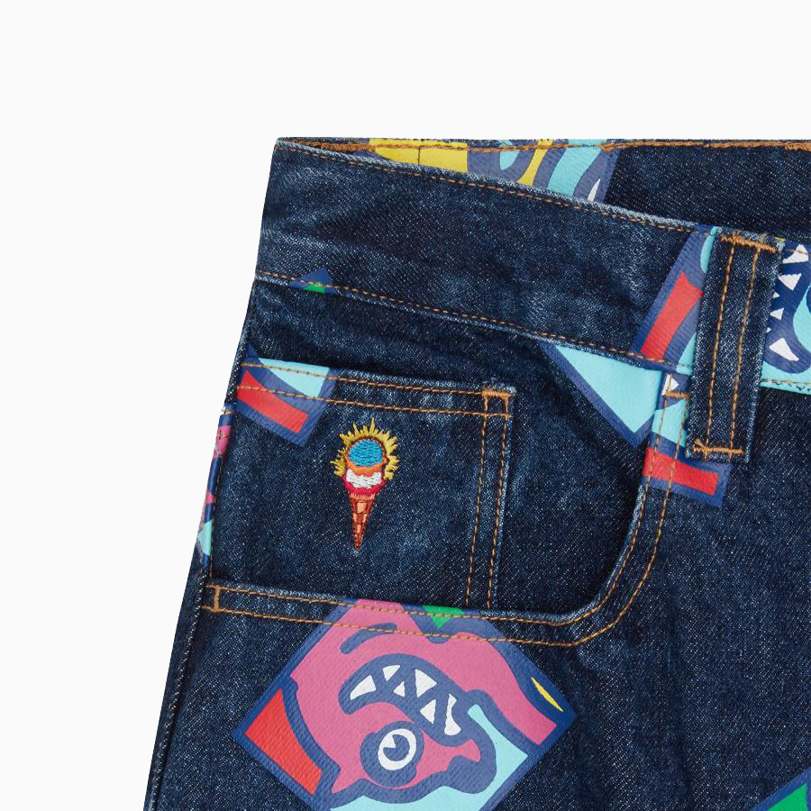 ICECREAM RUNNING DOG TILE DENIM PANTS - INDIGO