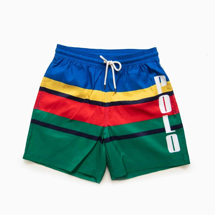 POLO RALPH LAUREN Striped Logo Swim Trunks