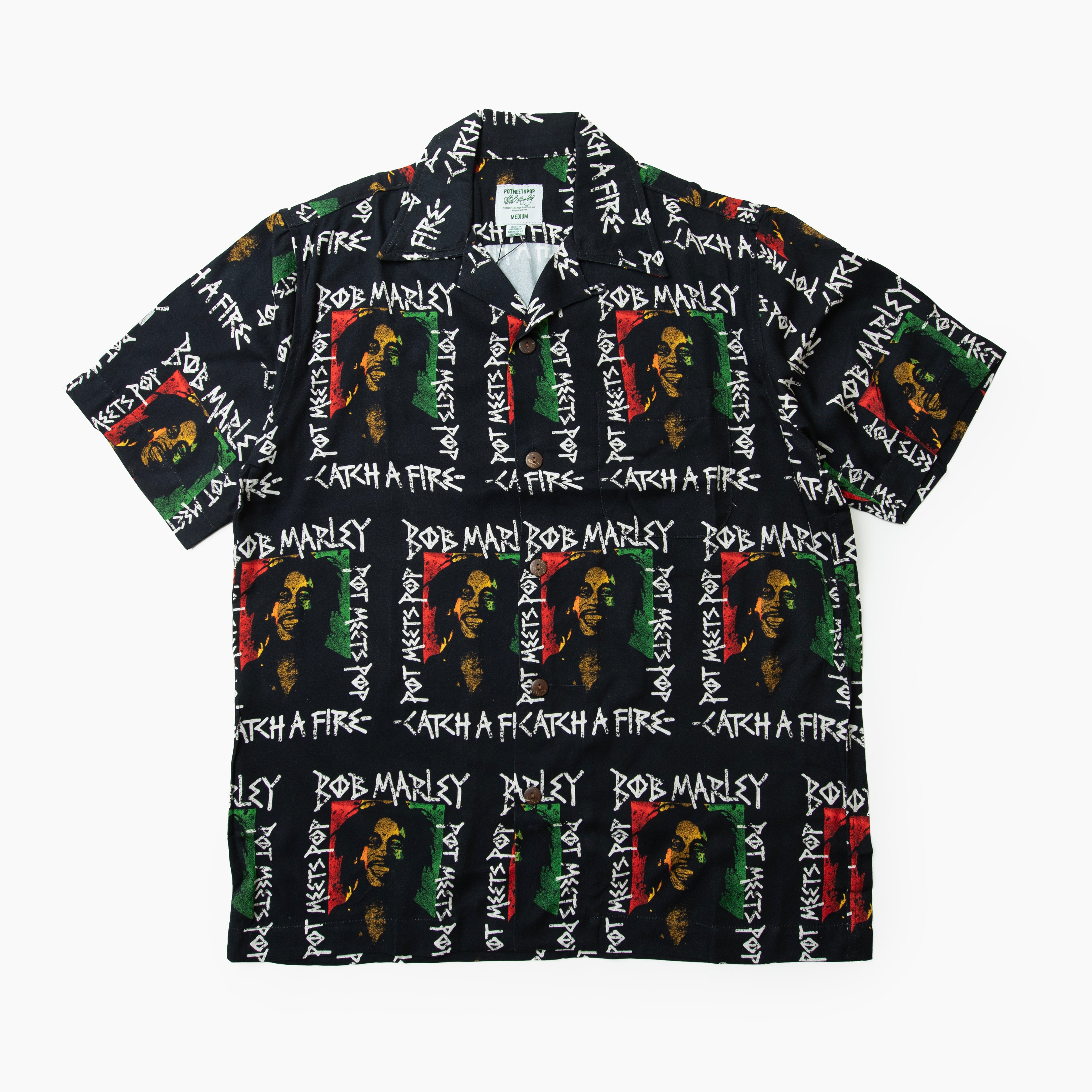 POT MEETS POP CATCH A FIRE ALOHA SHIRT