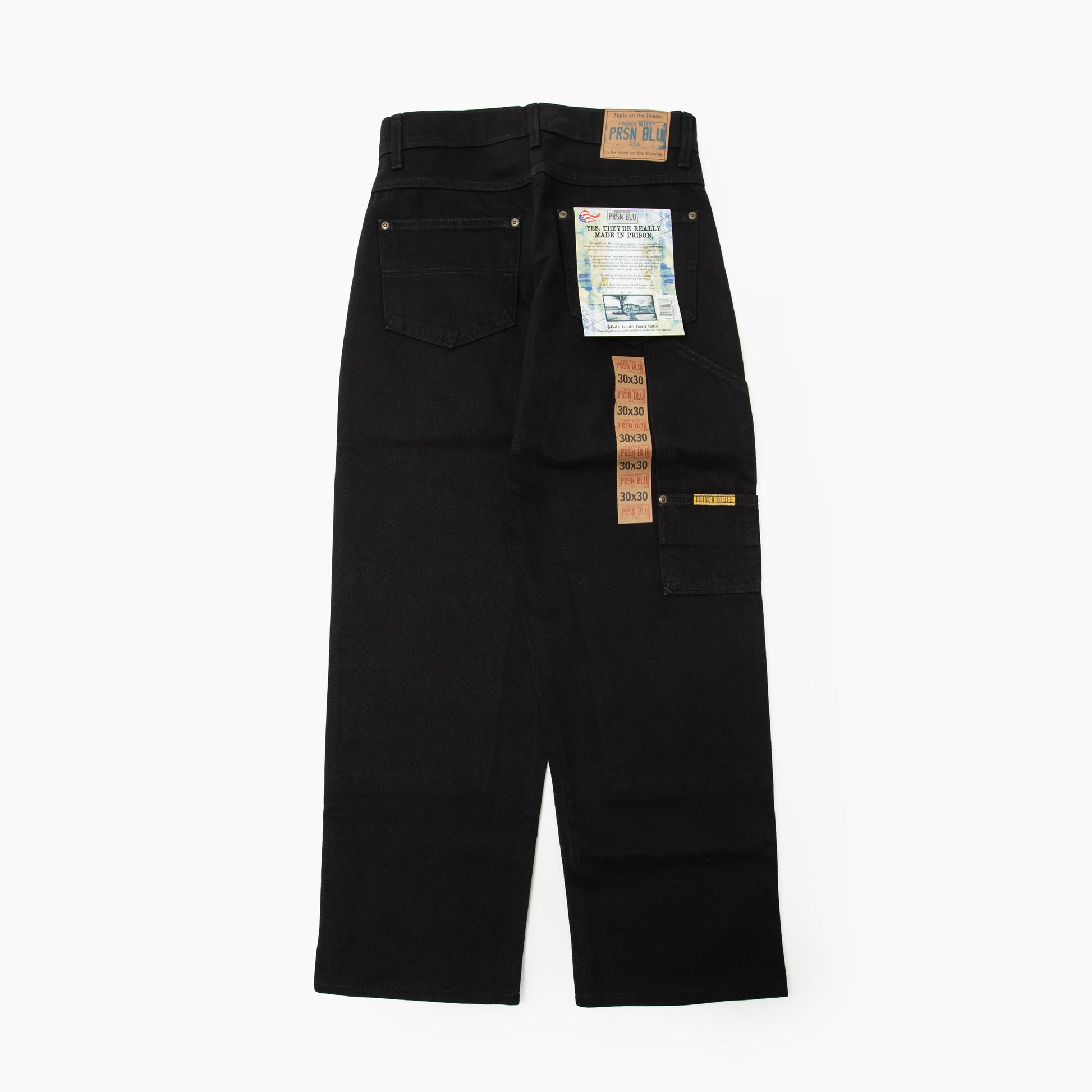 PRISON BLUES Double Knee Jeans w/out buttons Rinsed Black