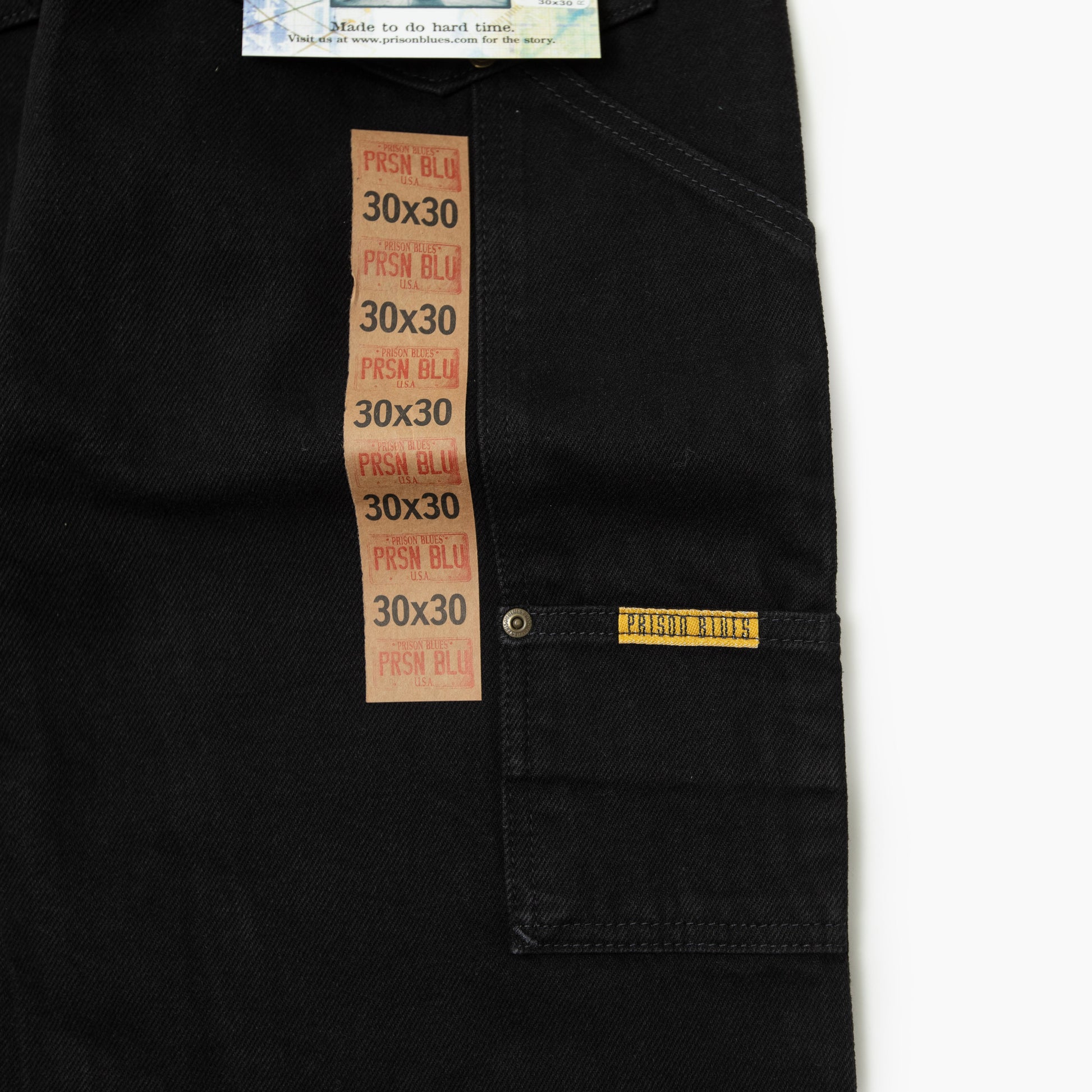 PRISON BLUES Double Knee Jeans w/out buttons Rinsed Black
