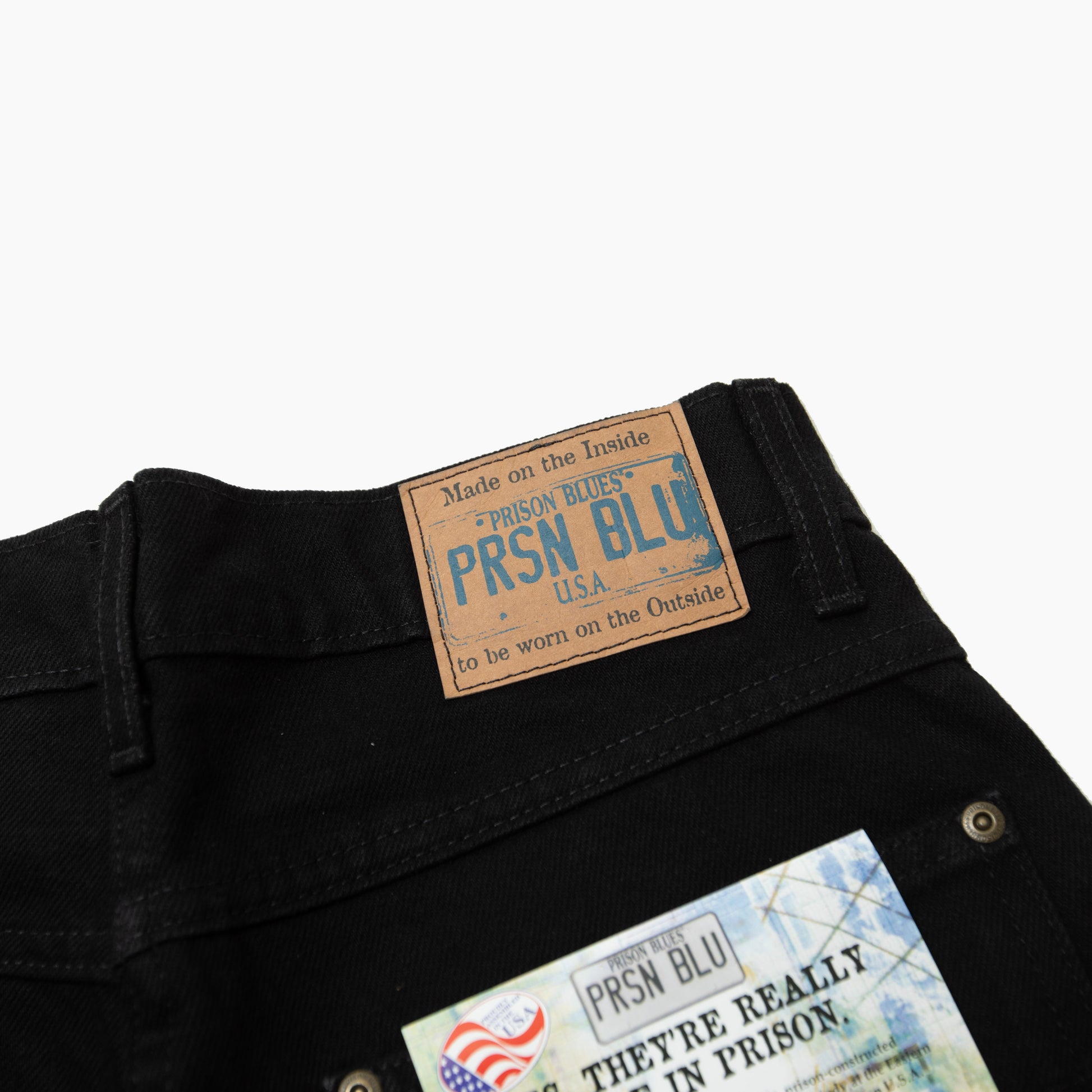 PRISON BLUES Double Knee Jeans w/out buttons Rinsed Black