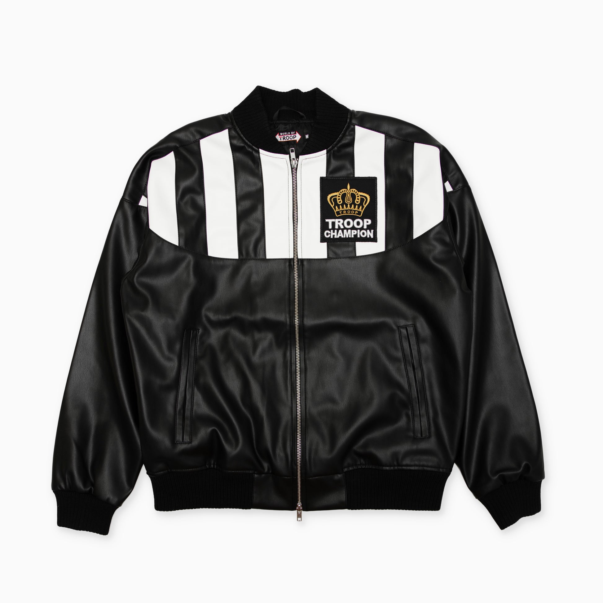TROOP Champion Leather Jacket BLACK/WHITE