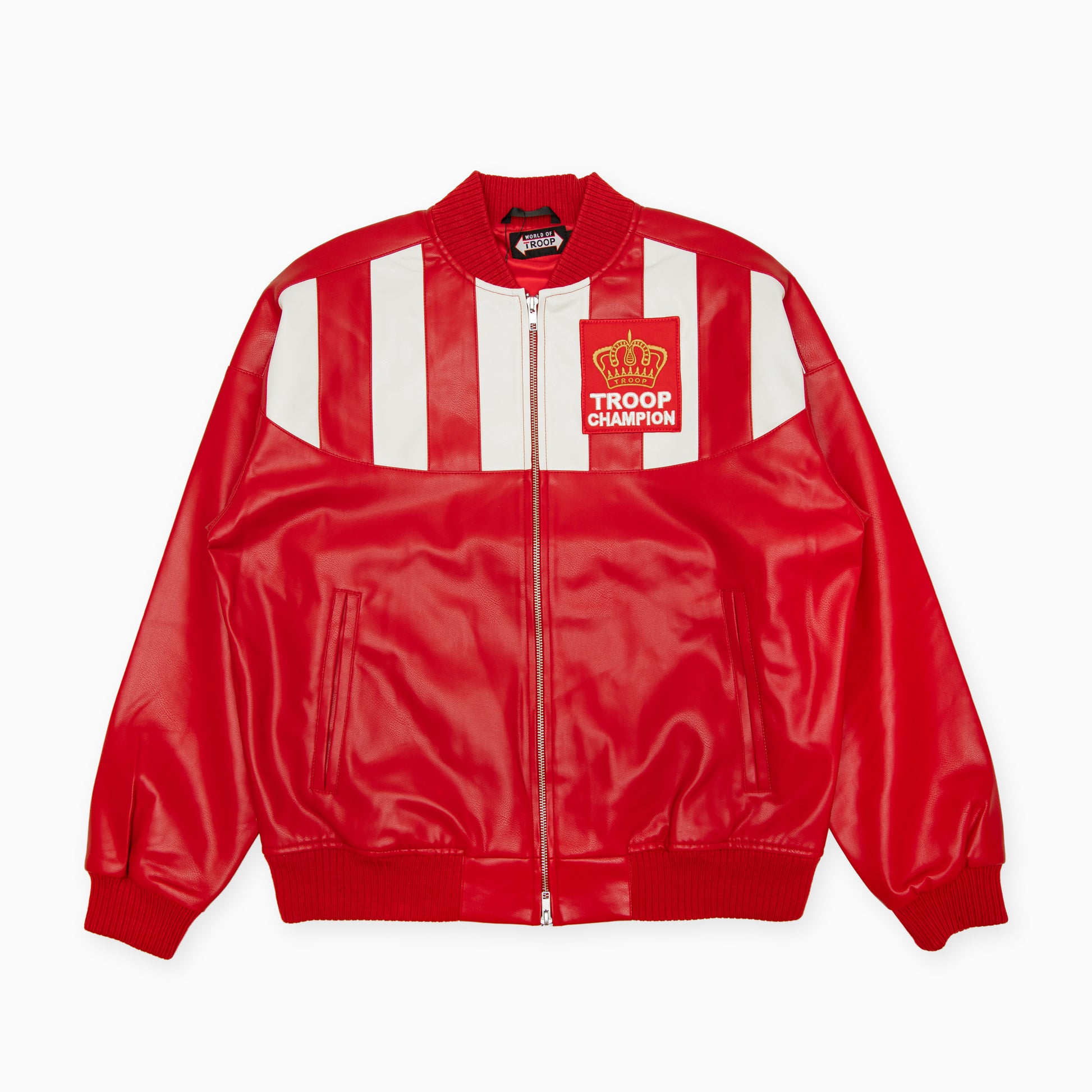 TROOP Champion Leather Jacket RED/WHITE